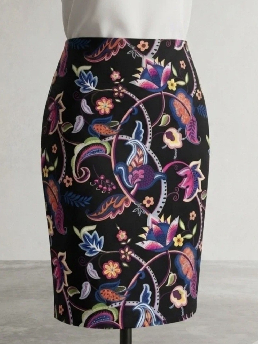 Philosophy Black Pencil Skirt with Multi-Color Floral Print